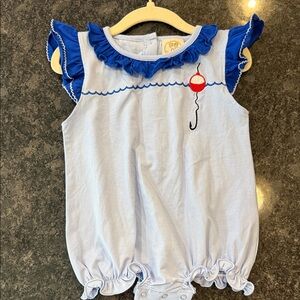 Blue and White Ruffled Baby Romper